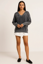 Peachy Wash V-Neck Long Sleeve Sweater