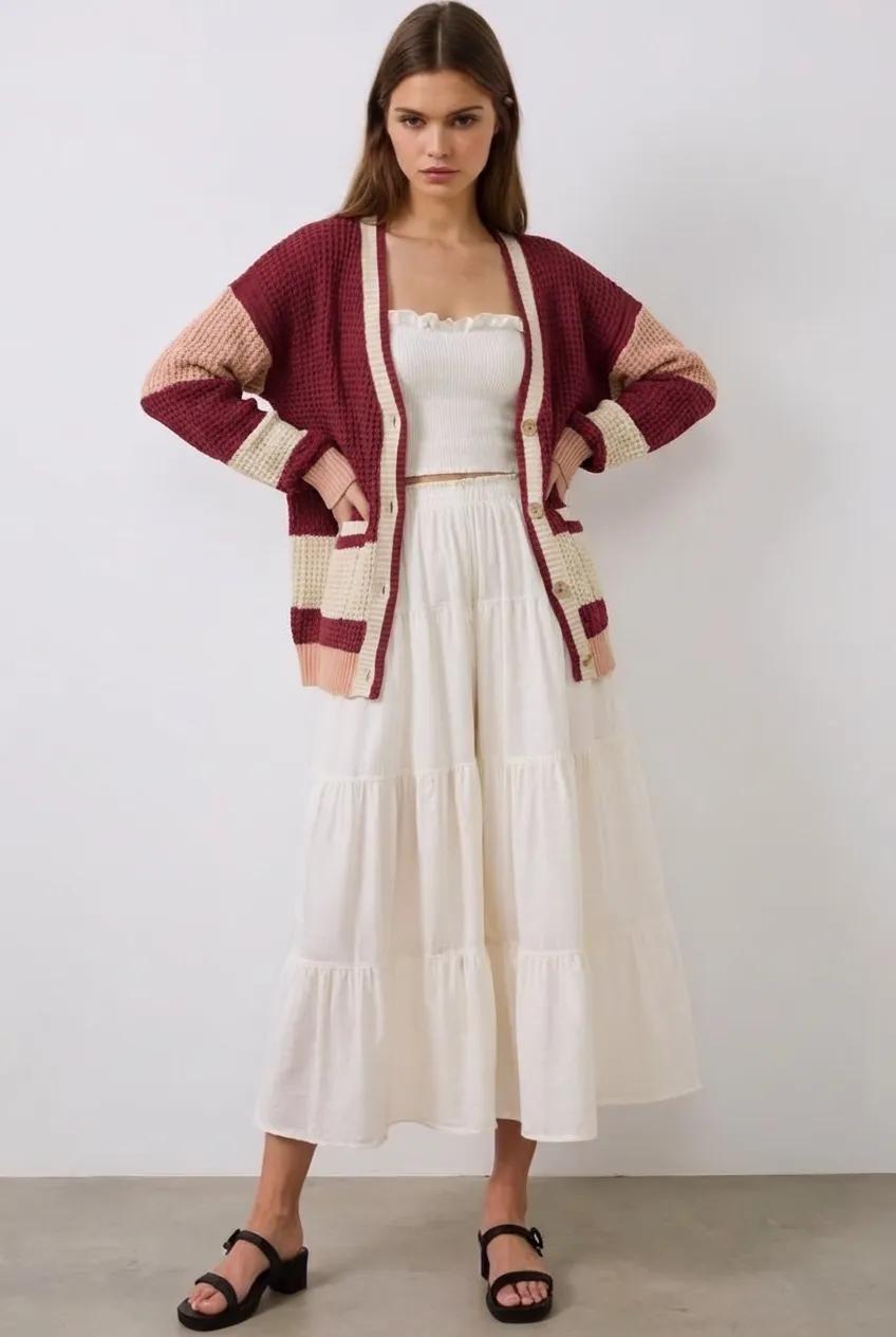 Contrast Button Up Long Sleeve Cardigan