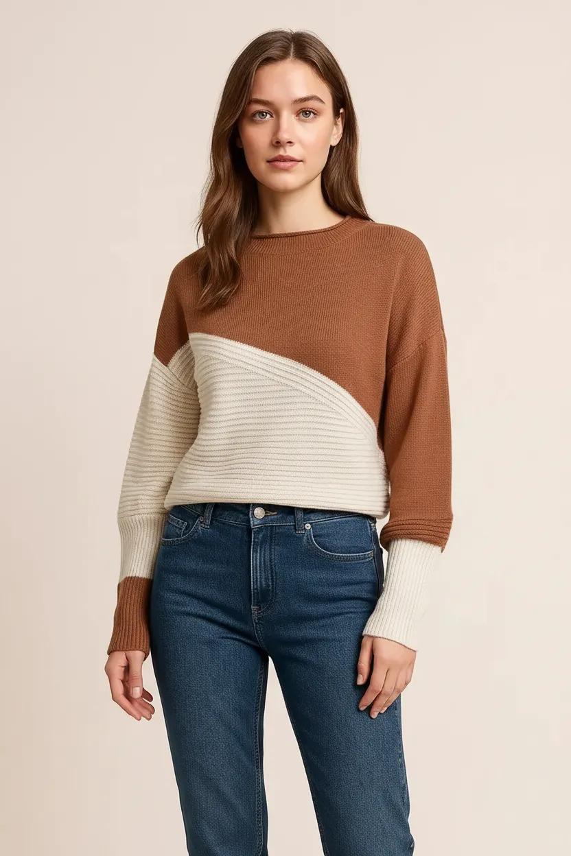 Color Block Ribbed Knit Sweater