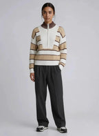 Stripe Half Zip Drop Shoulder Sweater