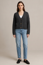 Roseh Cable Knit Button-Down Cardigan