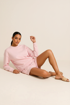 Relaxed Fit Round Neck Sweatshirt and Shorts Set