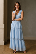 Tiered V-Neck Sleeveless Maxi Dress