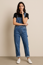 Wide Strap Square Neck Denim Overalls