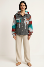 Drawstring Hooded Pocketed Denim Jacket