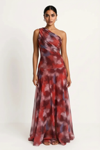 Peach Printed Short Sleeve Maxi Dress
