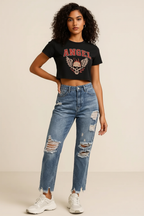 Distressed Raw Hem Jeans with Pockets