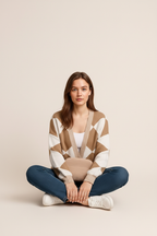 Diamond Pattern Button-Up Knit Cardigan