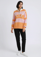 Stripe Color Block Half Zip Oversize Sweater