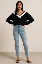 Contrast Dropped Shoulder Long Sleeve Sweater