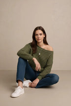 One Shoulder Ribbed Knit Sweater