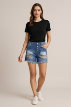Distressed Raw Hem Denim Shorts