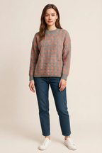 Plaid Round Neck Dropped Shoulder Sweater