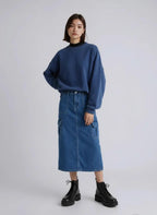 Slit Midi Denim Skirt with Pockets