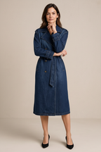 Button Up Long Sleeve Longline Denim Jacket