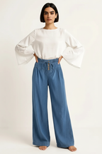 Drawstring Elastic Waist Wide Leg Jeans