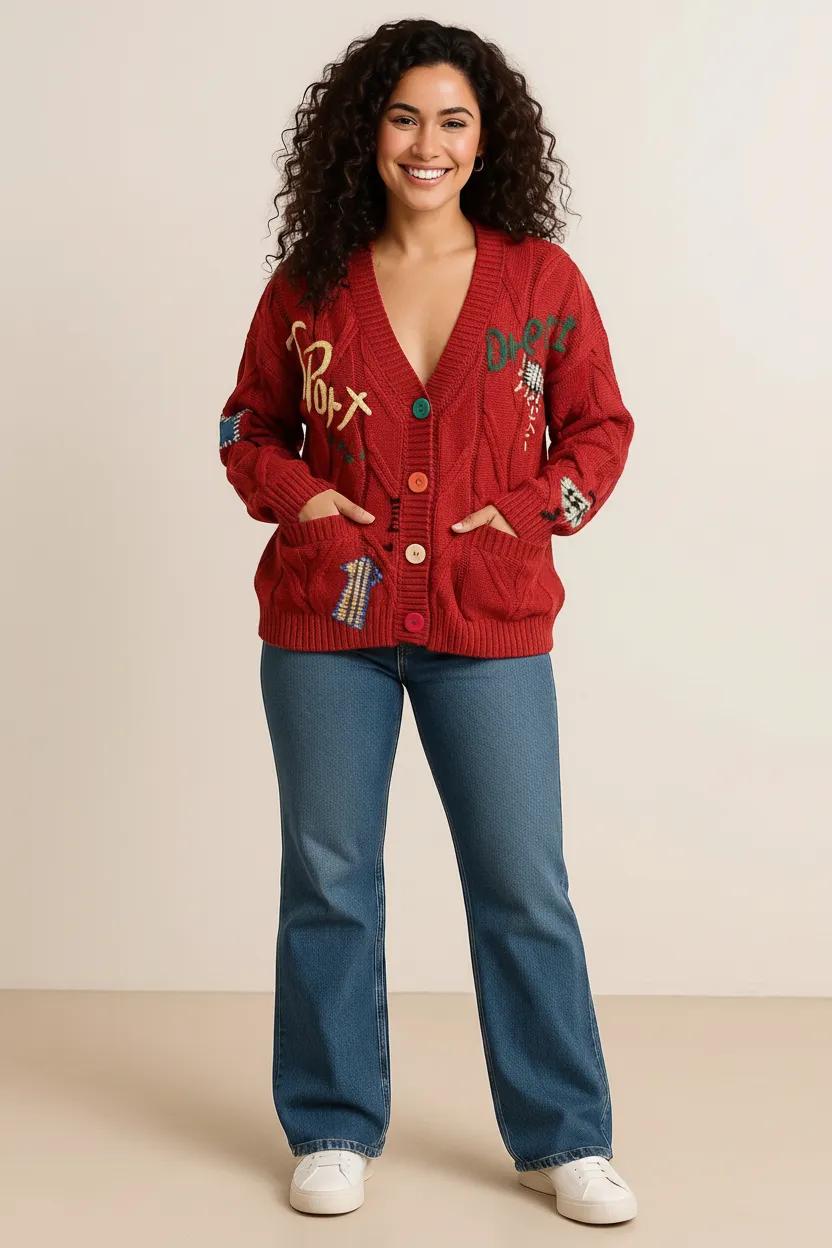 Roseh V-Neck Button Down Knit Cardigan