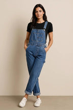 Wide Strap Square Neck Denim Overalls