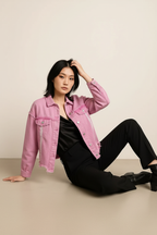 Lace Detail Distressed Raw Hem Long Sleeve Denim Jacket