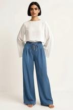 Drawstring Elastic Waist Wide Leg Jeans