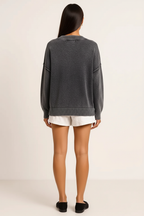 Peachy Wash V-Neck Long Sleeve Sweater