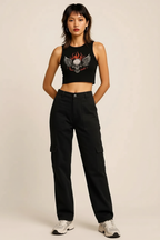 Straight Denim Cargo Pants