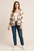 Diamond Pattern Button-Up Knit Cardigan
