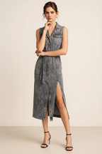 Button Front Sleeveless Denim Dress