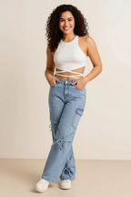 Bowknot Decor Cargo Jeans