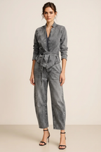 Long Sleeve Top and Wide Leg Jeans Denim Set