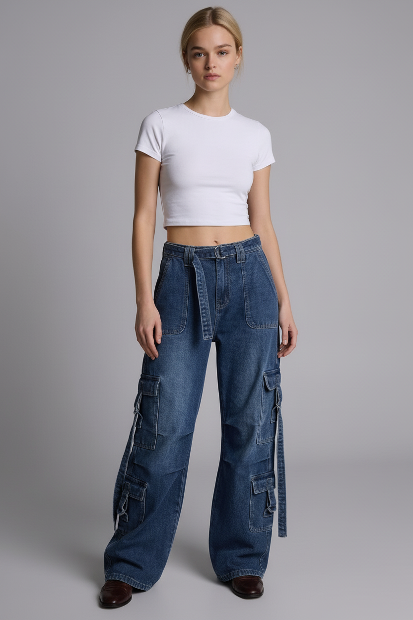 Wide Leg Cargo Jeans